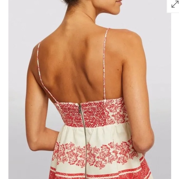 Alice + Olivia Linen Melvina Mini Dress Tie Front Block Print Red Antique White - Picture 6 of 16